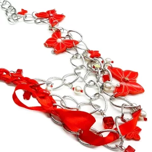 spring summer srebrno rdeca dolga ogrlica z metulji_tina design