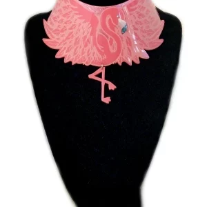 roza top ogrlica s flamingom in swarovski kristalom Tina Design