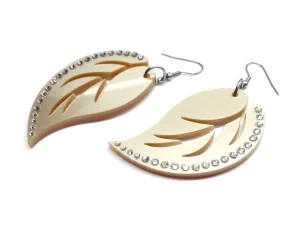 zlati fall uhani z listki in kristali Swarovski Tina Design