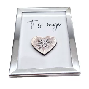 ljubezenska vecja 3D slika s srebrnim okvirjem in srcem Tina Design
