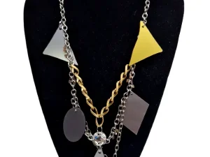 srebrno zlata glamour ogrlica z liki in swarovski kristali Tina Design